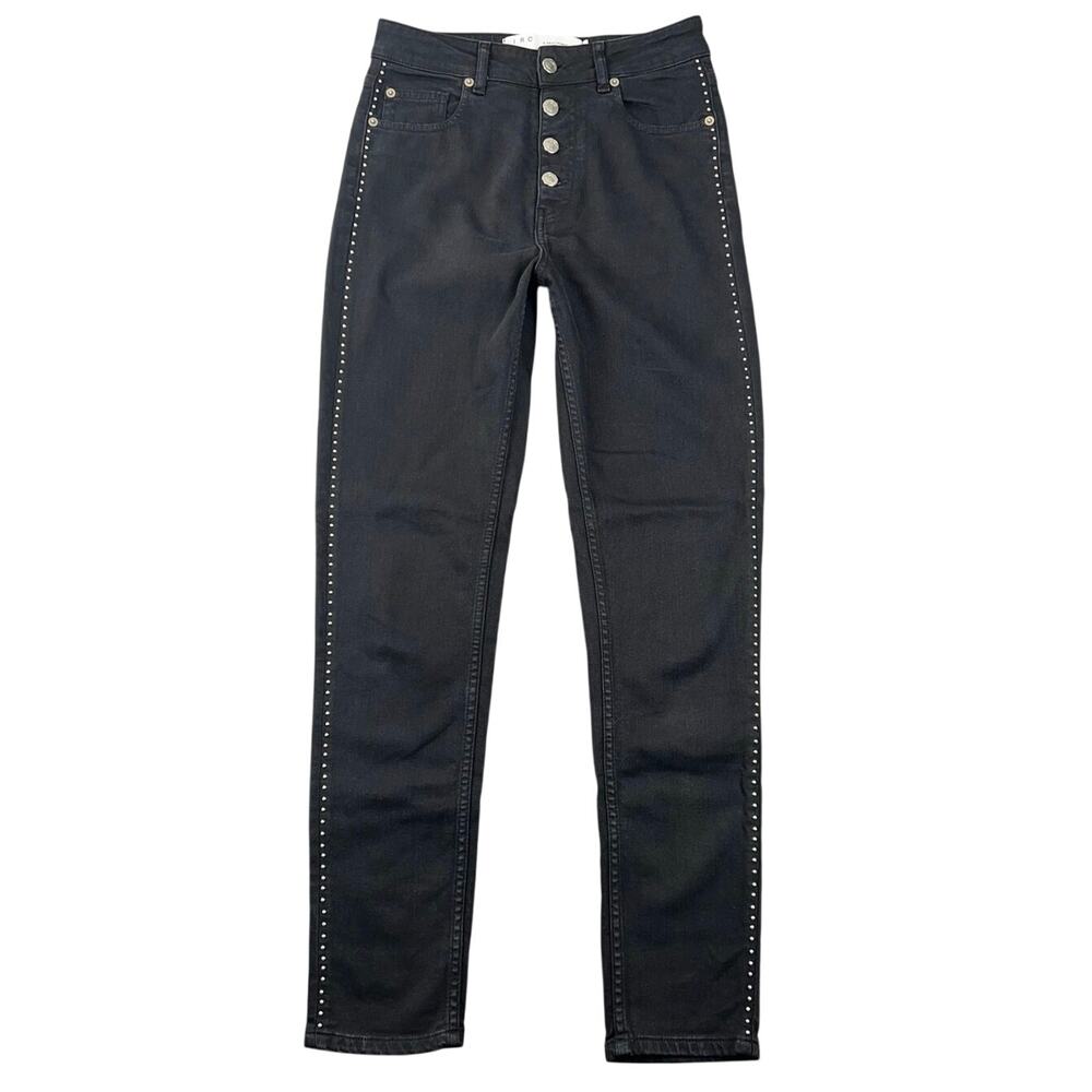 IRO Paris Studded Side Stripe Button Fly Skinny Jeans Black Size 26